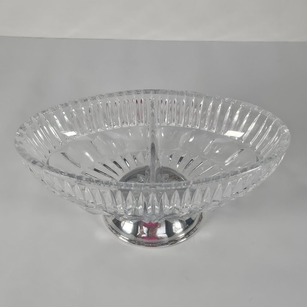 Towle Crystal William Adams Silver Plate Cut Divided 8" Oval Bowl Divided Dish